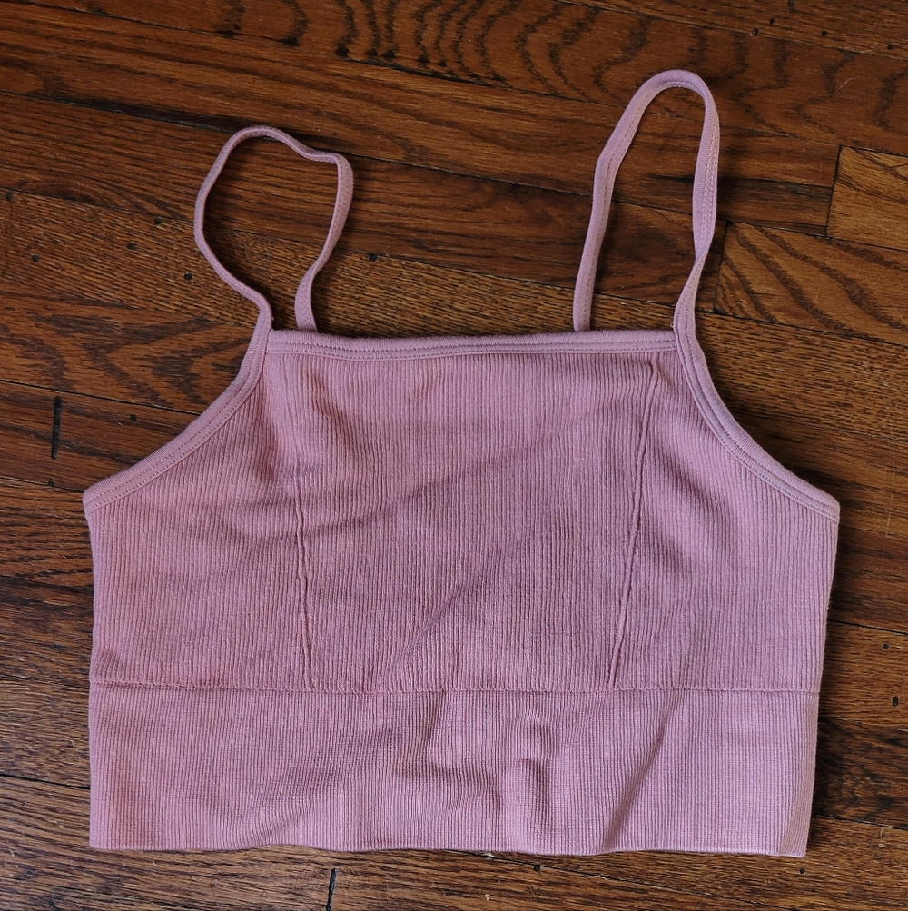 Fabletics Pink Ribbed Crop Top, Size M